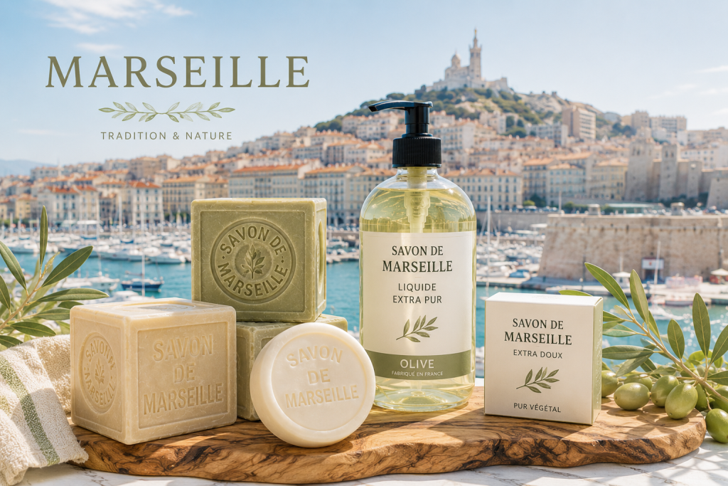 Authentieke Marseille zeep en natuurlijke verzorgingsproducten geïnspireerd op de traditionele Franse zeeptraditie
